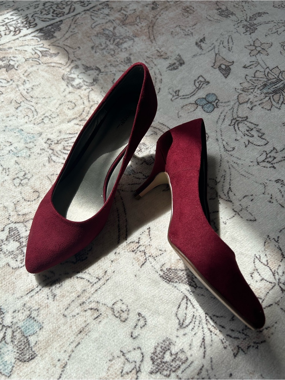 George Burgundy Pointed-Toe Suede Heels